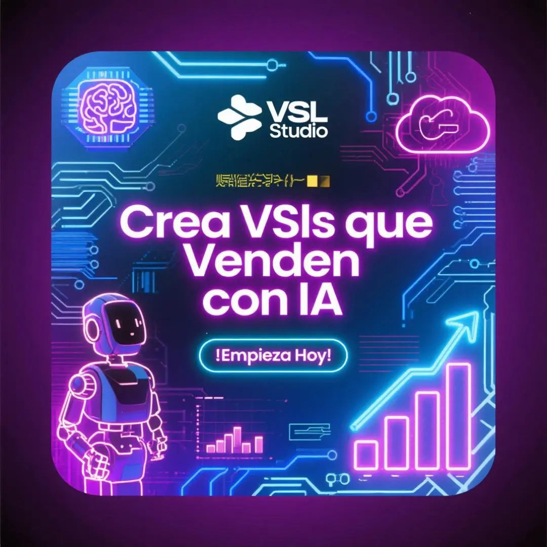 Imagen promocional de VSL Studio mostrando software de inteligencia artificial para crear vídeos de ventas persuasivos en minutos