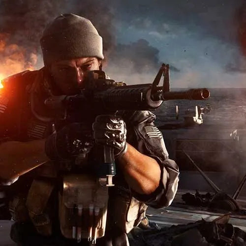 Imagen mostrando armas avanzadas y estrategia militar en Battlefield 4 Premium para EA App.