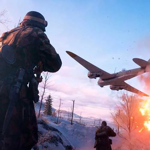 Captura del gameplay de Battlefield V Definitive Edition en EA App mostrando combate realista.