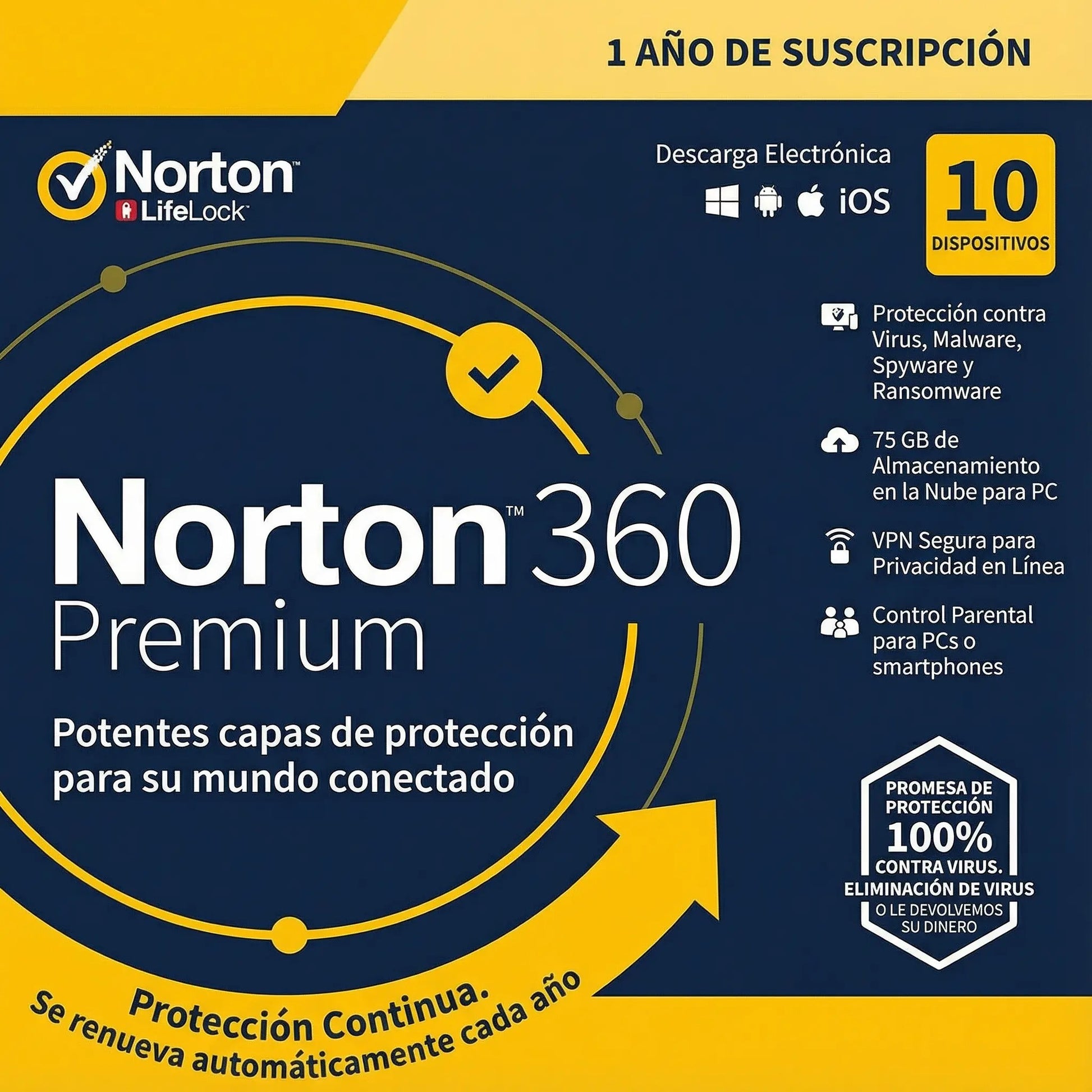 Norton 360 Premium para 10 dispositivos por 1 año – Protección total antivirus y privacidad